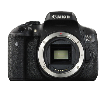 佳能/CANON  EOS 750D 單反相機(jī) 1、品牌：佳能； 2、型號(hào)：佳能750D； 3、類(lèi)型：入門(mén) ；4、產(chǎn)品尺寸（mm）：131.9×100.7×77.8mm ；5、產(chǎn)品凈重（g）：510 ；6、傳感器類(lèi)型：CMOS 7、有效像素：2400萬(wàn)